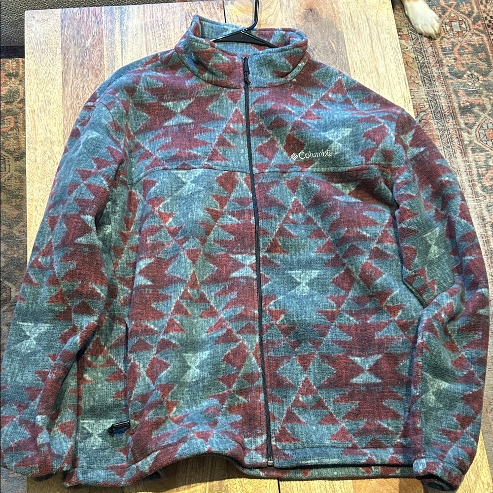 Columbia Men's Geometric Fleece Jacket - Burgundy and Gray